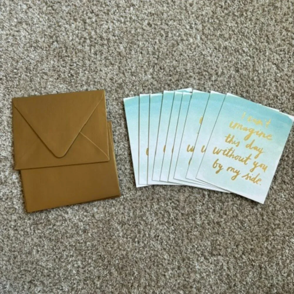 Paper Source Wedding Party Blank Cards Set of 9 with Antique Gold Envelopes